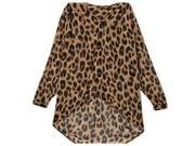 Fashion Women Chiffon Blouse Leopard Long Sleeve High low Hem Loose Shirt Tops