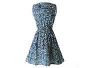 Lady s Sleeveless O neck Flower Printed Casual Mini Dress End of sapphire blue roses Asian L US M