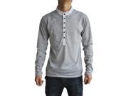 Korean men t shirt False Two buttons Decorative Long Sleeve Canister T shirt men light gray XL