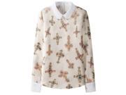 Women Fashion Chiffon Blouse Print Peter Pan Collar Shirt Long sleeve Tops 8 M