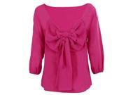Hot Pink Summer Women New Fashion Casual Big Bow Slim Chiffon Backless Loose Blouses Shirts Tops 2XL
