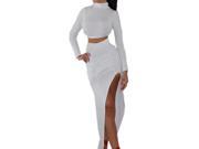 Celeb Style Long Sleeves Crop Top Pencil Skirt Bandage Dress Maxi Skirts White L