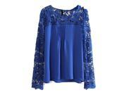 Autumn New Style Casual Women s Dark Blue Lace Chiffon Flower Hollow out Long Sleeve Blouse Ladies Tops Blouses M