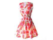 Lady s Sleeveless O neck Flower Printed Casual Mini Dress White pink sunflower Asian L US M