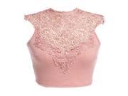 Women Lace Crop Top Sleeveless Vest Cut Out Bra Bustier Tank Bralet Pink Asian M US S