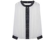 Women Fashion Casual O neck Long Sleeve Patchwork Chiffon Blouse Shirts Tops White L