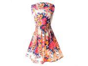 Lady s Sleeveless O neck Flower Printed Casual Mini Dress Pink flower Asian XL US L