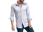 leisure Men s Clothing High grade Emulation Silk Long Sleeve Shirts Men s Casual Shirt Shiny Satin Silver Gary XL
