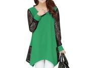 Women O neck Patchwork Lace Blouse Long Sleeve Shirts Tops Green 3XL