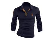man autumn spring fashion long sleeve fitness t shirt tees t shirt Embroidery deer navy XL
