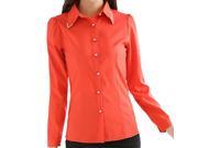 Women Fashion Long Sleeve Sequin Chiffon Shirt Blouses Tops Orange XL
