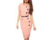 High Street Vestidos Gown V Neck Knee Length Button Women Work Wear Office Dress Bandage Casual Pencil Party Dresses Pink S