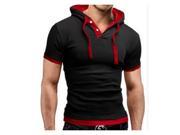 Men Contrast Color Hooded Shirt Dark Black Red M