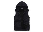 Fashion Men Sleeveless Hoodies Vest Casual Sports Sweatshirt Black L