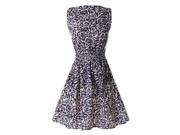 Lady s Sleeveless O neck Flower Printed Casual Mini Dress Navy at the end of the rose Asian M US S