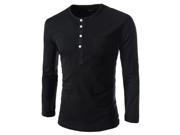 Fashion Cool Men O Neck Long Sleeve Shirt Four Buttons Cotton Slim Fit Shirts Casual Men Underwear Black L