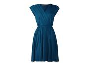 Women Folds Deep V Neck Elastic Waist Soft Stretchy Dress Dark Blue L