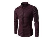 New Fashion Men Shirts Personalized Layers Long Sleeve Cotton Slim Fit French Cuff Casual Male Social Dress Shirt Clothes Wine Red XL