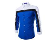 Blue Fashion Men s Casual Slim Long Sleeve Personality Shirt Three Color Patchwork Shirt White Black M