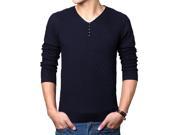 New Autumn Winter Sweater Knitted V collar Sweater Men Clothing Casual Shirt Dark Blue L