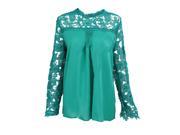 Autumn New Style Casual Women s Green Lace Chiffon Flower Hollow out Long Sleeve Blouse Ladies Tops Blouses XL