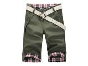 shorts two buckle pocket fashion slim men s shorts casual comfort knee length army green XL