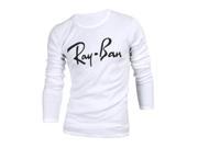 Men Long Sleeve Fashion T shirt Solid Color Printed Letter Tops White XL