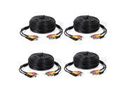 4 Pack 50ft security camera video audio power cable wire cord for cctv dvr surveillance system Black