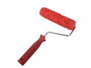 Decorative paint roller with plastic handle 17.8 cm embossed flower design color red