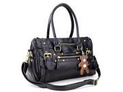 Black hand hold PU leather rock scratch with a small bear Handbag for women