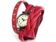 THZY quartz watch vintage style leather rivet bracelet retro Red WAA342