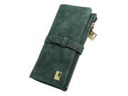 SODIAL Women Wallets fashion trends pumping frosted multi card pu leather two fold wallet lady Ms. Long purse card Army green