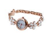THZY Generic White Women Girl Chic Fashion Daisies Flower Rose Golden Bracelet Wrist Watches.