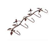 THZY Iron Birds Leaves Hat Towel Coat Wall Decor Clothes Hangers Racks With 5 Hooks Copper red