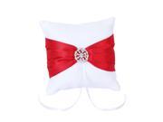 THZY Pad Pillow Wedding Ring holder with Red Bowknot and Rhinestone 10cm x 10cm White