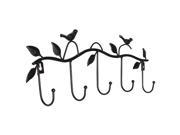THZY Iron Birds Leaves Hat Towel Coat Wall Decor Clothes Hangers Racks With 5 Hooks Black