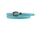 Women Retro pin buckle skinny waistband belt Faux Leather Thin Belt light blue