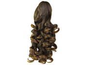 THZY Pigtail Clip Extensions Hairpiece Synthetic Light Brown Curly Wavy