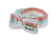SODIAL Big bow elasticity Pastel color stripe Soft for washing face Hair bands blue pink white