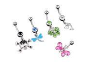LOT OF 5 BELLY PIERCING MULTI ANIMALS IN STAINLESS STEEL 10MM