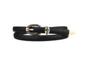 Women Retro pin buckle skinny waistband belt Faux Leather Thin Belt black