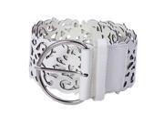 Women s Belt Wide Hollow Buckle Waistband Waist Belt White