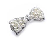 Barrette Clamp HairPin Bow Faux Pearl 78x31mm Metal Deco Woman