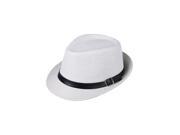 Hat Boys Fedoras Trilby Cap Straw Beach Sunhat with Belt White