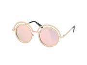 Round Shiny Diamond Sunglasses Gold frame Pink