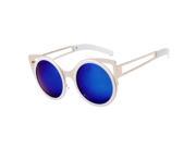 Round butterfly shape CAT eye sunglasses vintage fashion Metal frame glasses Silver frame Blue
