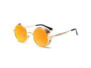 SODIAL Steam Punk Round Metal Sunglasses Retro Vintage Glasses Gold frame Red