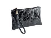 SODIAL Women Luxury Crocodile Leather Coin Purse Shoulder Clutch Messenger Handbag Bag Black