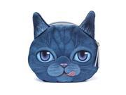 SODIAL 3D Cat Face Print Mini Coin Bag Wallet Pocket Women Purse Eye Zip Pouch Handbag Blue