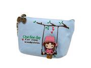 SODIAL Elegant Ladies Sweet Canvas Mini Swing Girls Coin Wallet Pouch Purse Key Holder Blue